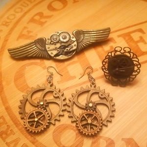 Steampunk Jewelry Set-Metal and Wood